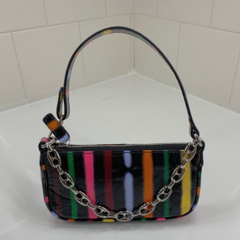 by far, mini rachel black spray paint leather bag